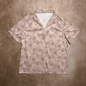 Vintage 70s Union Made Geometric Print Polyester Shirt Short Sleeve High Neck